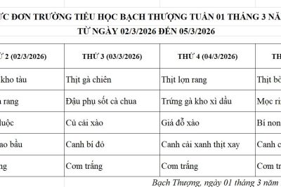 THỰC ĐƠN BÁN TRÚ TUẦN 1 THÁNG 3-2026